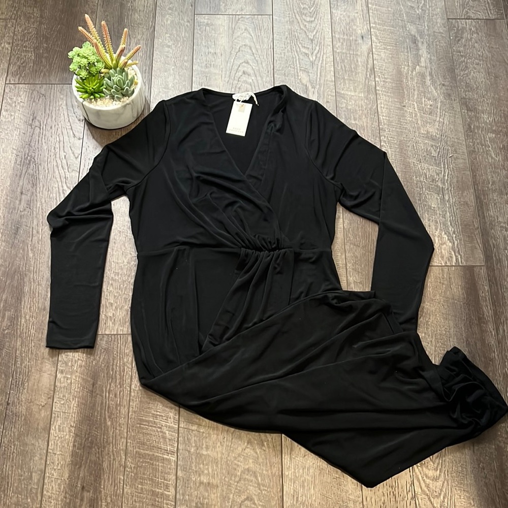 Good American Slinky V Neck Black Wrap Dress size fits like XL B